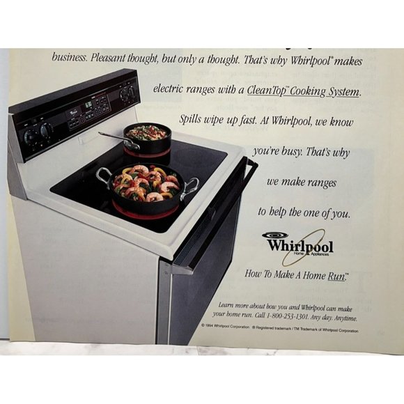Whirlpool Stove Oven Print Ad Vintage 1994 Cleantop Cooking System Kitchen - Picture 5 of 6
